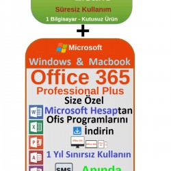 Windows 10 Pro Lisans Süresiz + Office 365 Pro Plus Hesap 1 Yıl Kullanım - SMS Teslimat